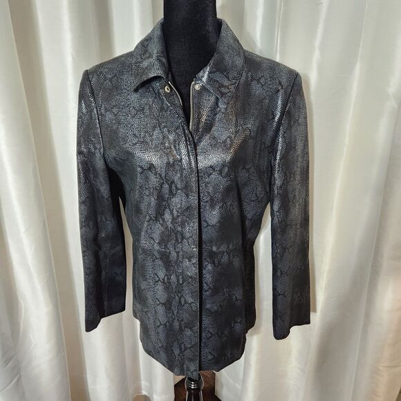 BERNARDO Y2K Vintage Womens Medium Snake Print Suede Leather Zip Front Jacket - Picture 1 of 9